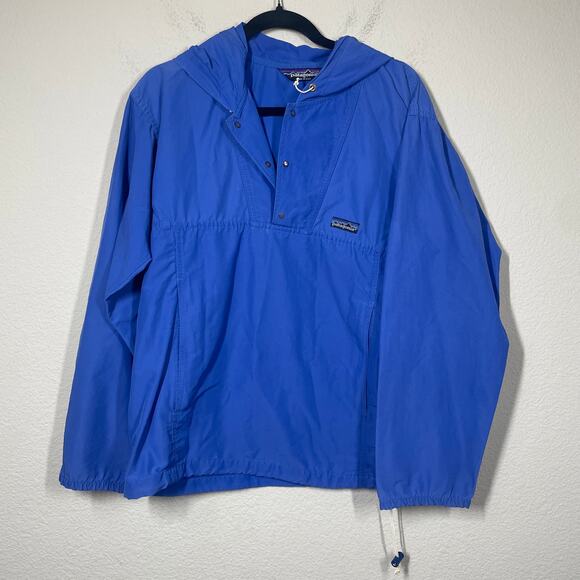Patagonia Mens Small Vintage Snap Anorak Pullover Jacket Blue Hooded Windbreaker